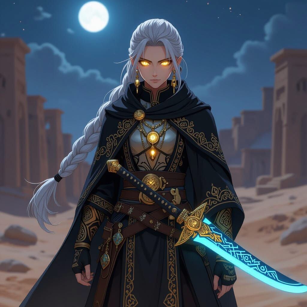 Anime Warrior in Middle Eastern Desert Temple