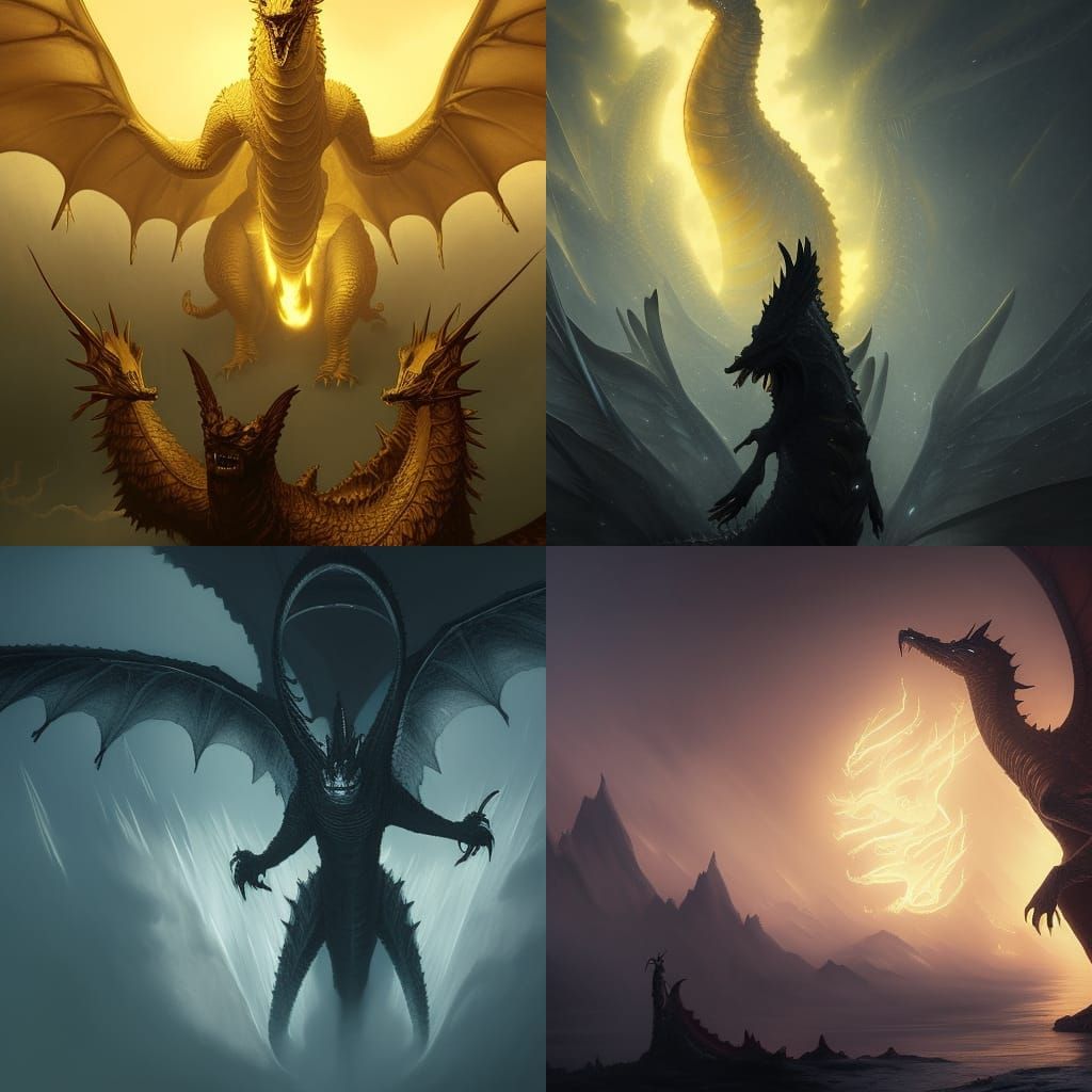 Dark Fantasy King Ghidorah Concept Art in 8K Resolution