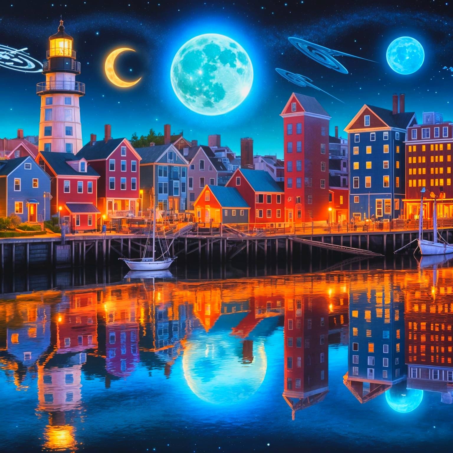 Astral Cosmic Portland at Night in Hyperrealistic 8K Hologra...