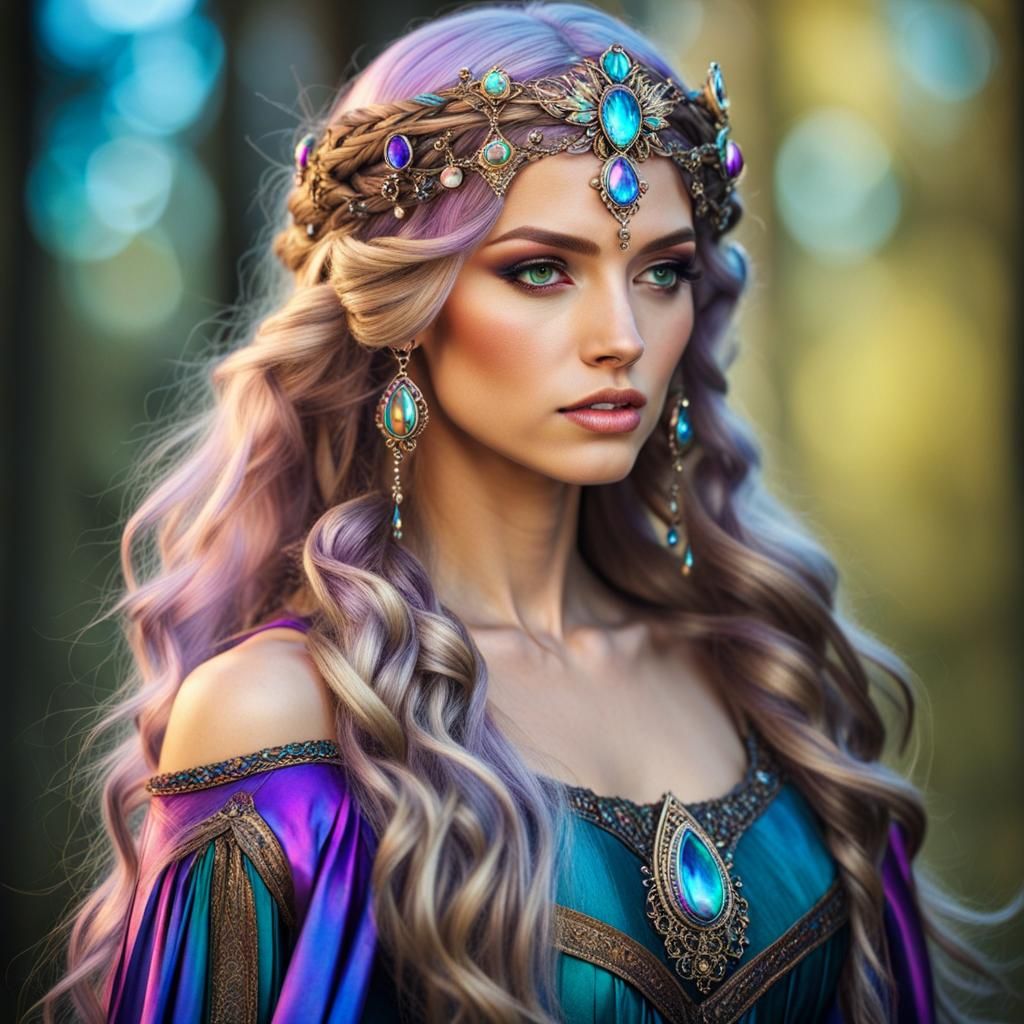 Medieval Maiden with Iridescent Hair