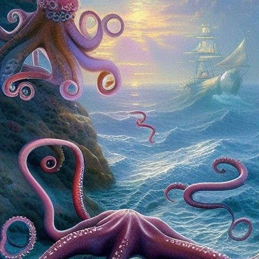 Ethereal Octopus on Majestic Sea Goddess