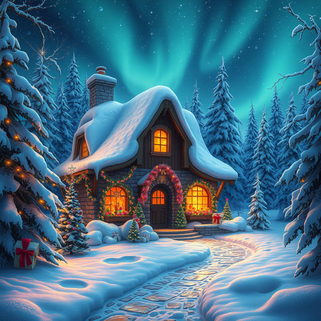 Whimsical Winter Wonderland Cottage in Snowy Finnish Forest