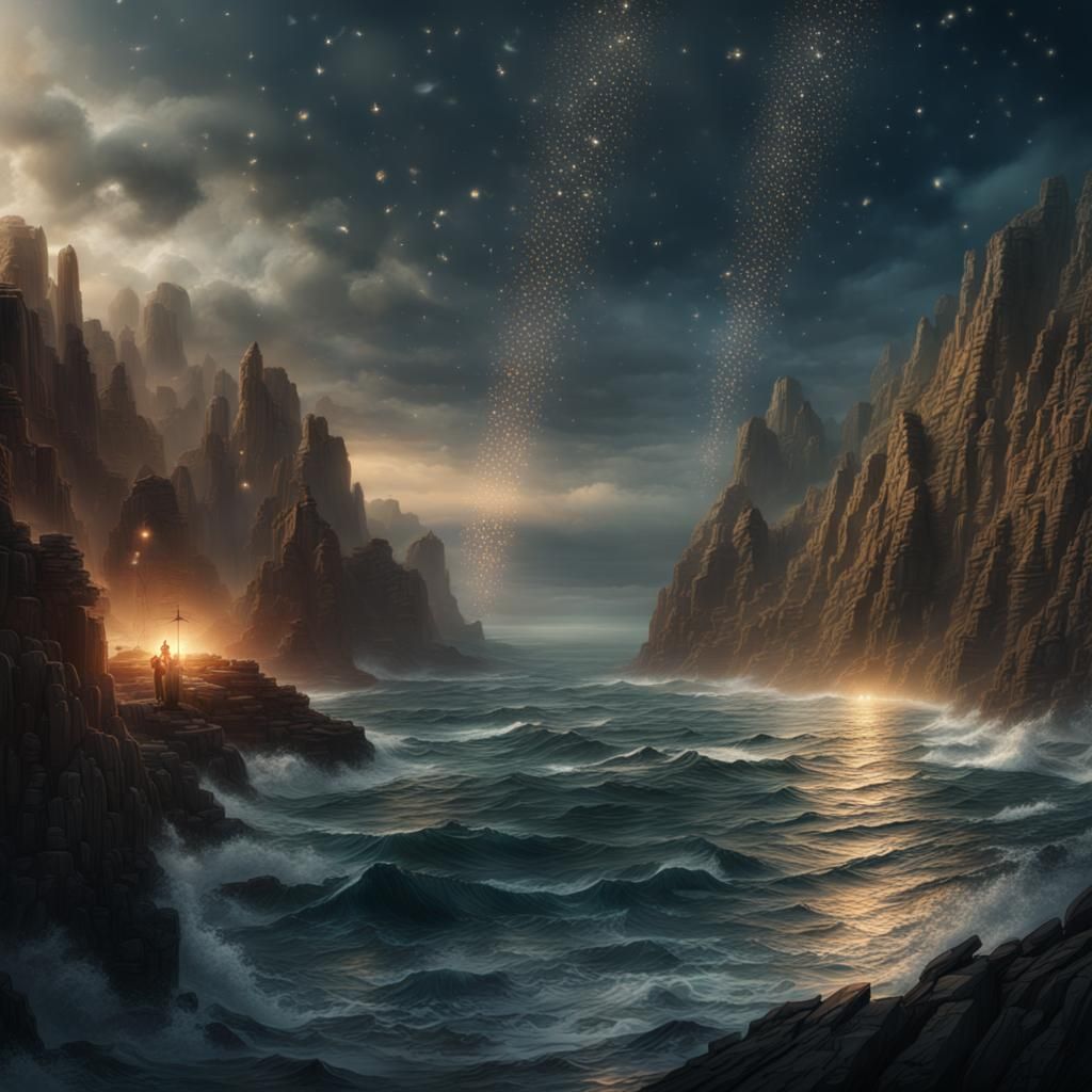 Epic Celestial Fall: Glittering Digital Matte Painting