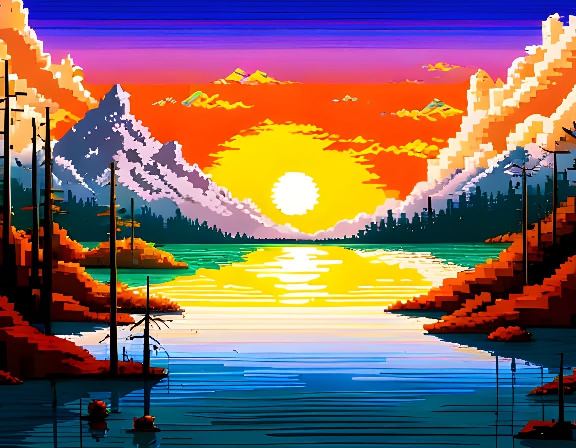 Detailed 8-Bit Sunset Pixel Art