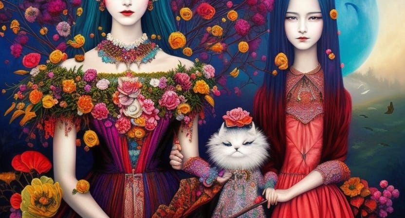 Surreal Gothic Queen and Ladies: Ink Painting