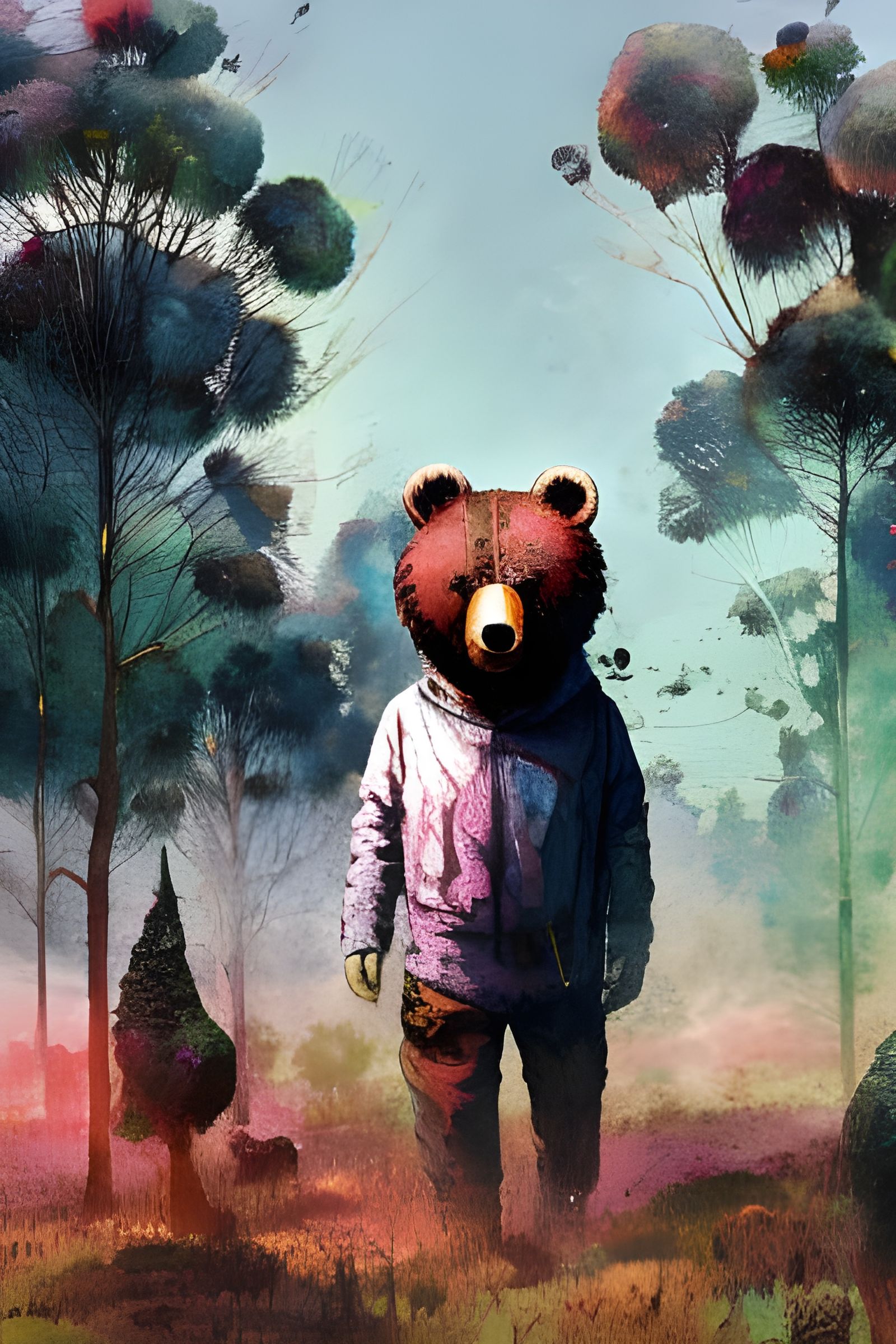Environmental Bear in a Post-Apocalyptic Watercolor Artwork