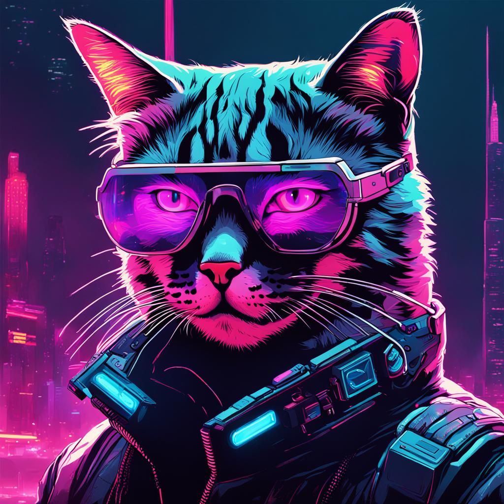 Cyberpunk Cat in Neon Shades