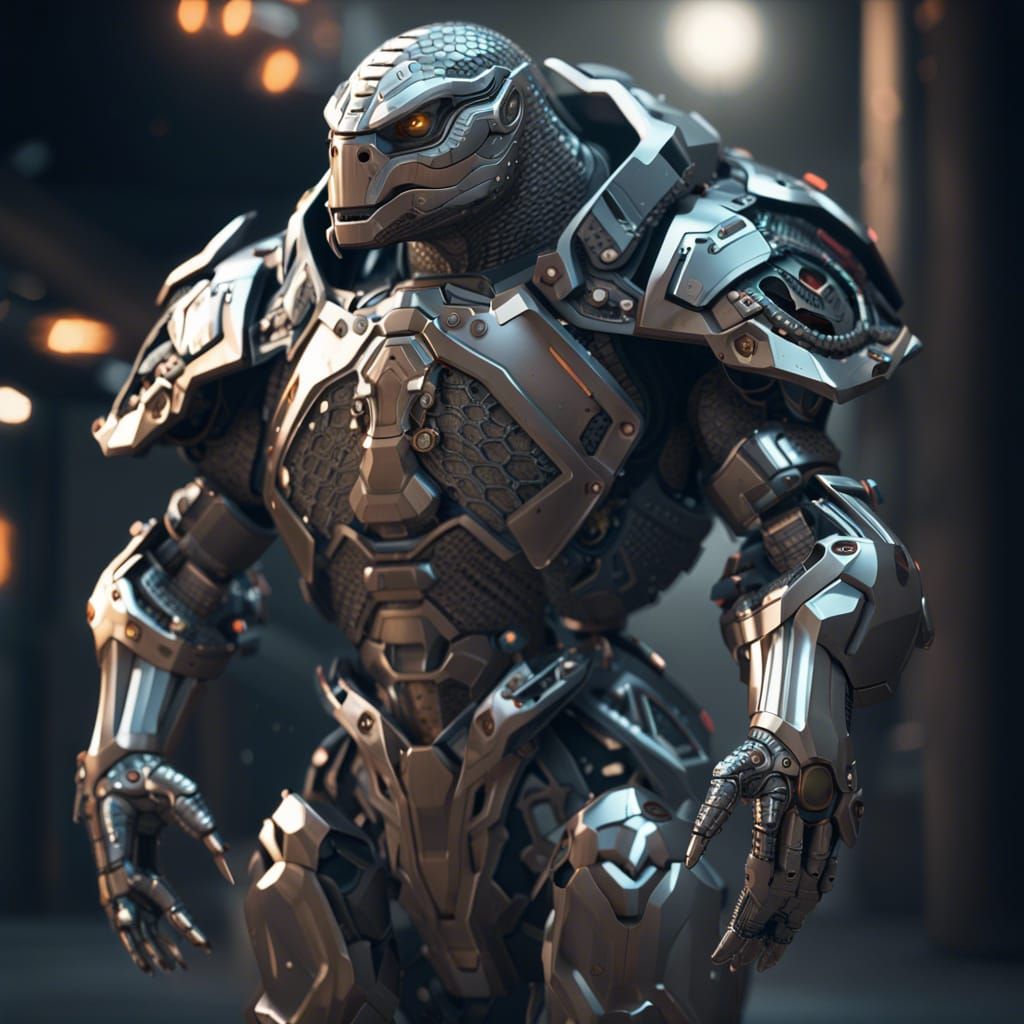 Cybernetic Turtle Warrior in Epic Sci-Fi Landscape