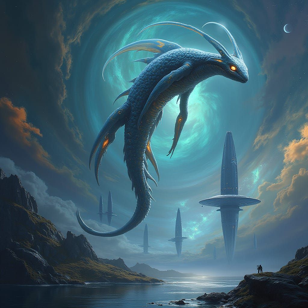 Ethereal Undine in Iridescent Cosmic Landscape