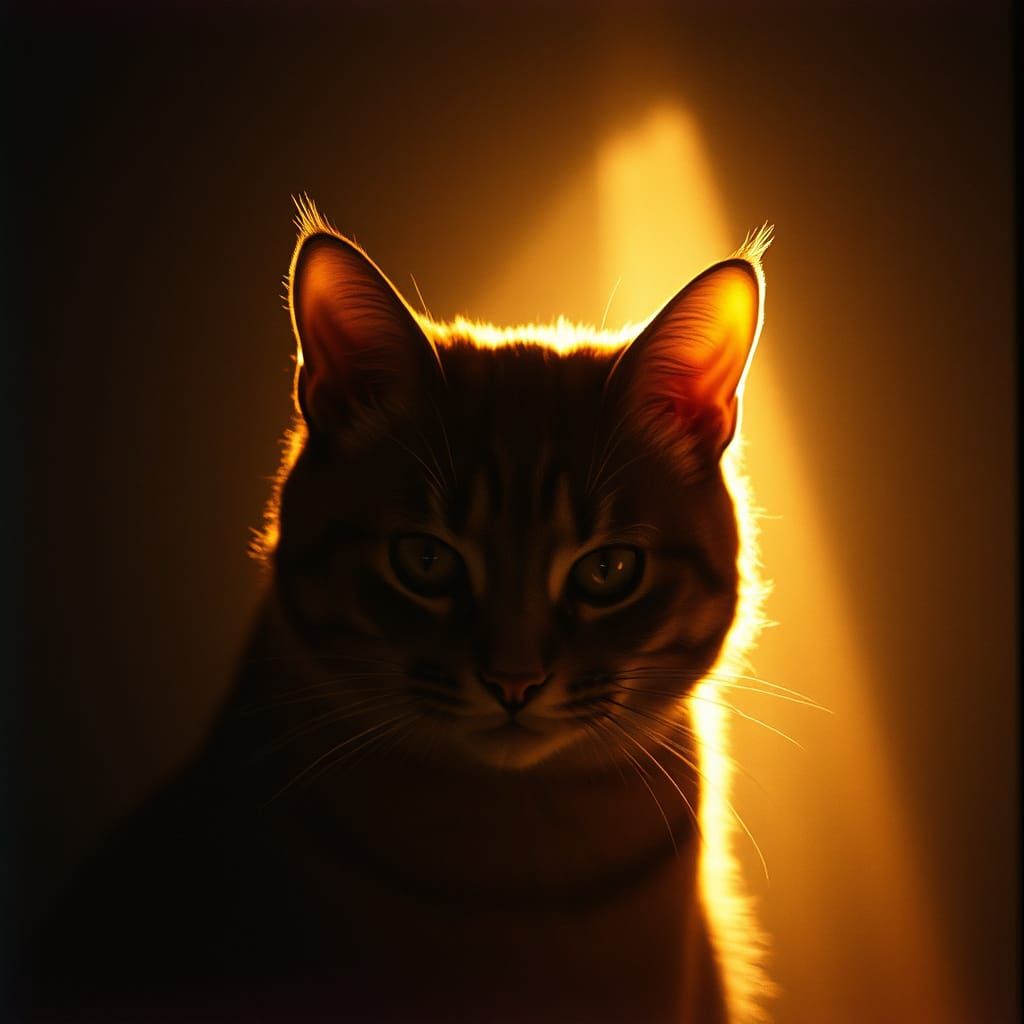 Majestic Feline Form in Warm Analog Light