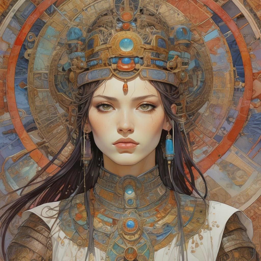 Intricate Empress Portrait in Vibrant Manga Watercolor