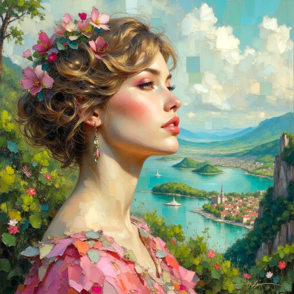 Luminous Cityscape Impasto Oil Painting