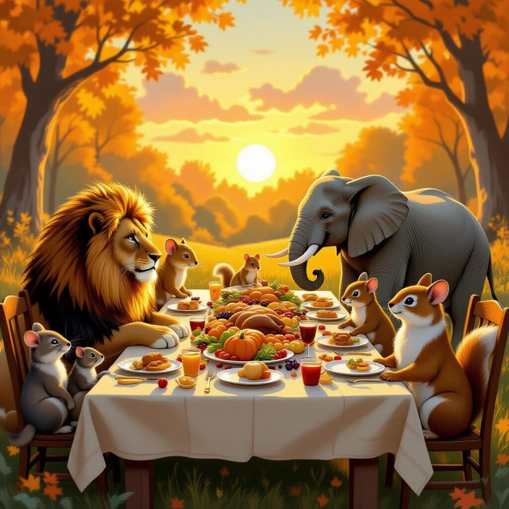 Animals Gather for Magical Thanksgiving Feast in Fairytale S...