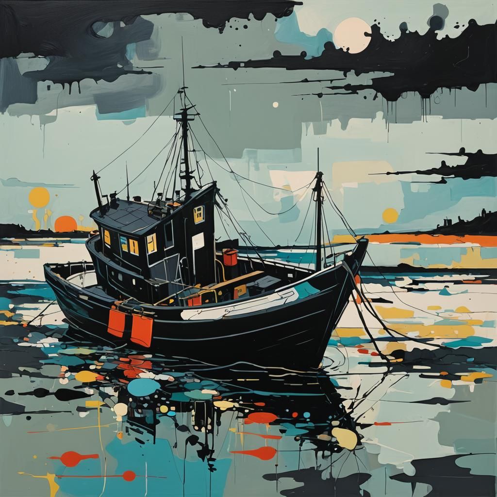 Surreal Abstract Fishing Boat in Complementary Colors