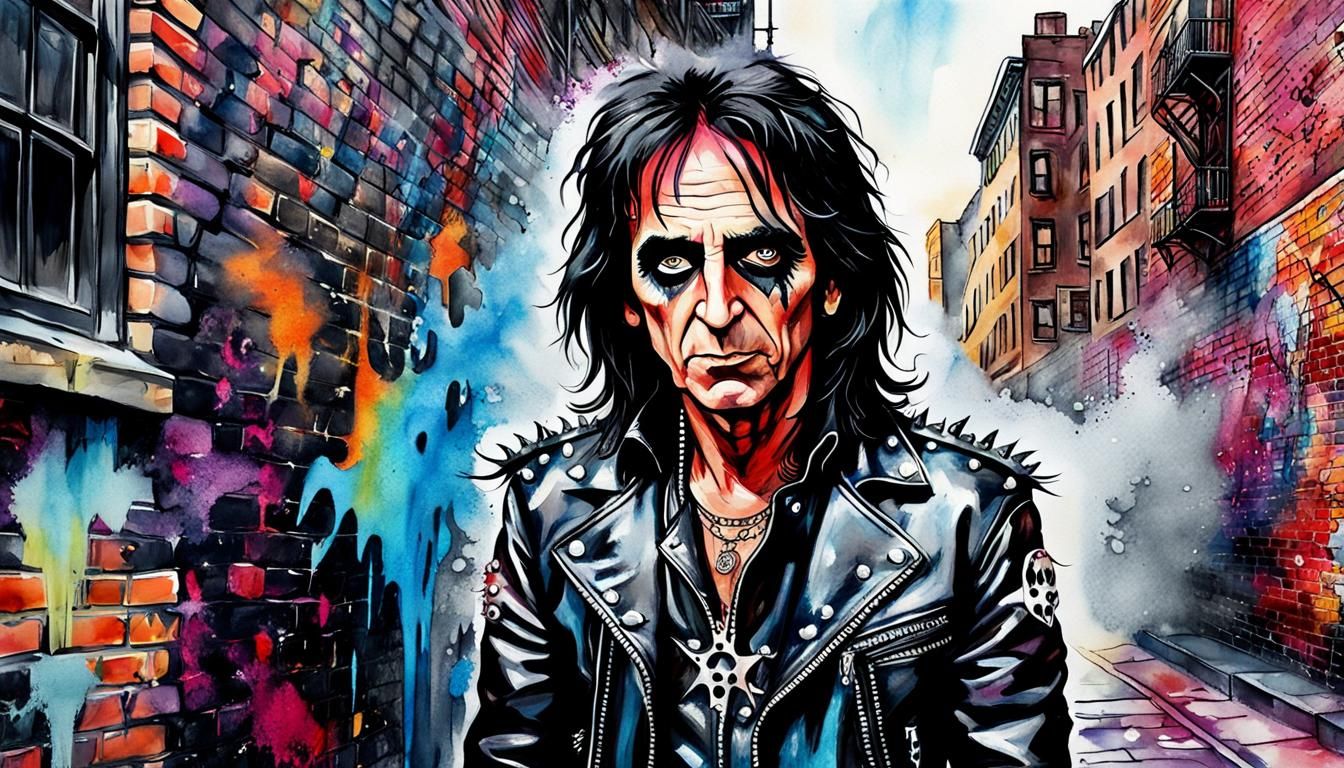 Rock Star Alice Cooper in Watercolor Portrait