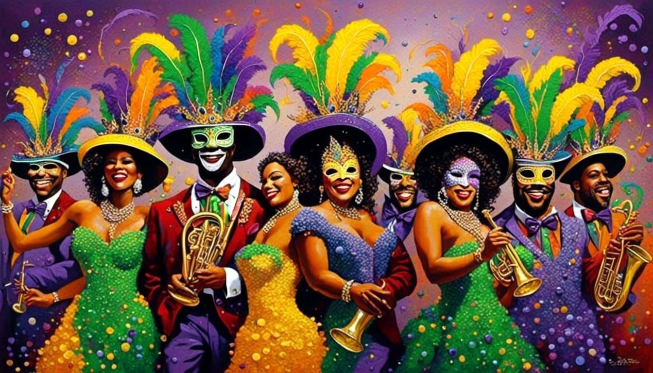 Vibrant Mardi Gras Scene in Impasto Style