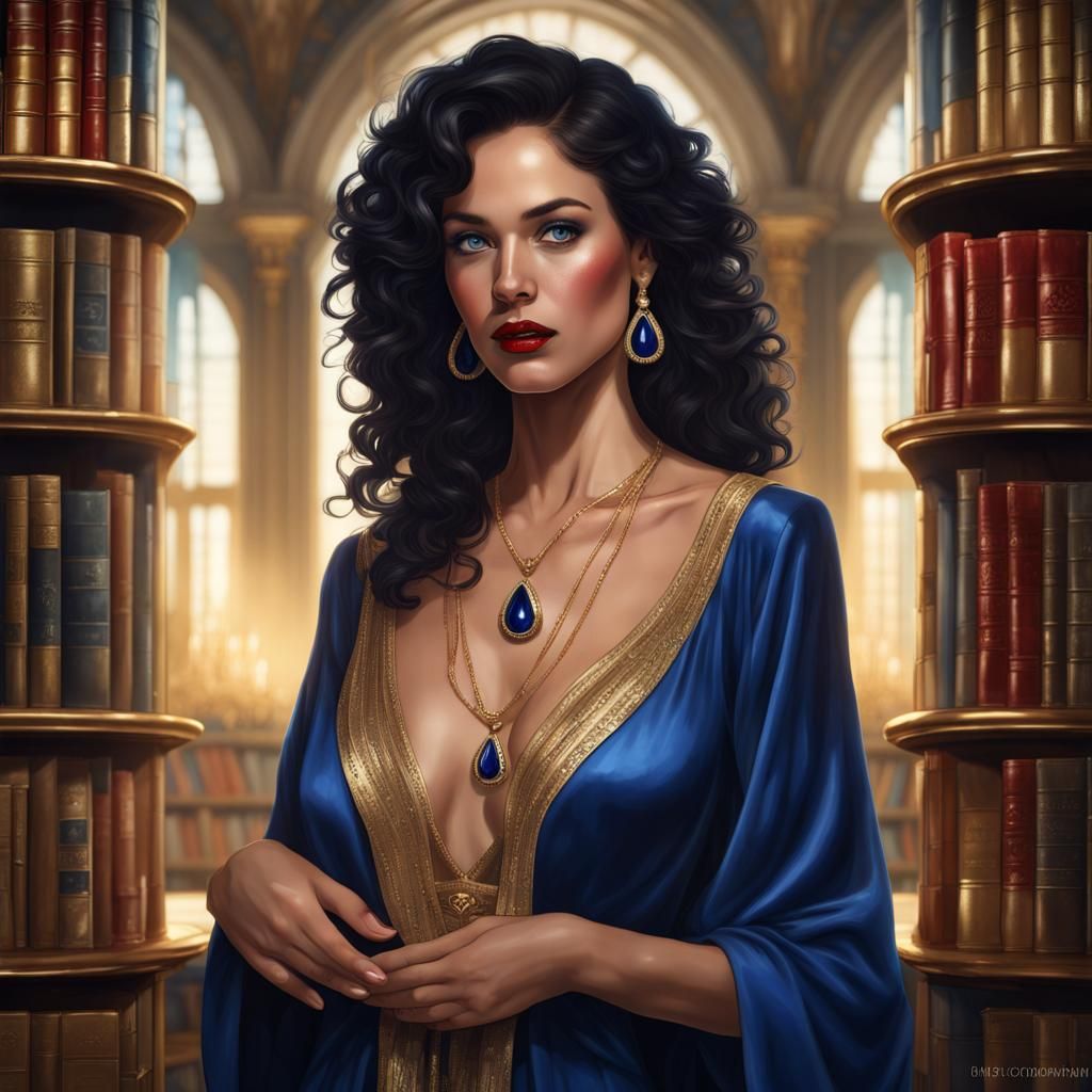 Cyberpunk-Inspired Enchantress with Velvet Robes and Gemston...