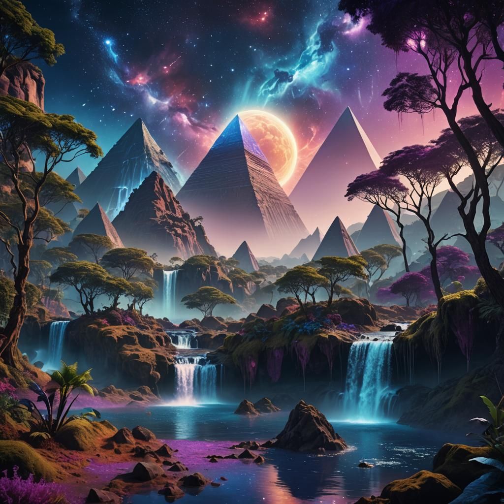 Epic Digital Fantasy World with Mystical Planet and Nebula