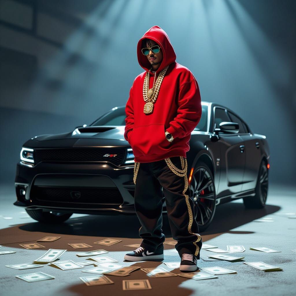 Michael Jackson Poses With Dodge Charger and Gold Chains