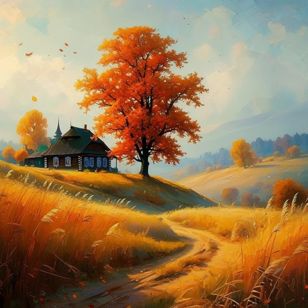 Vibrant Autumn Landscape with Solitary Tree