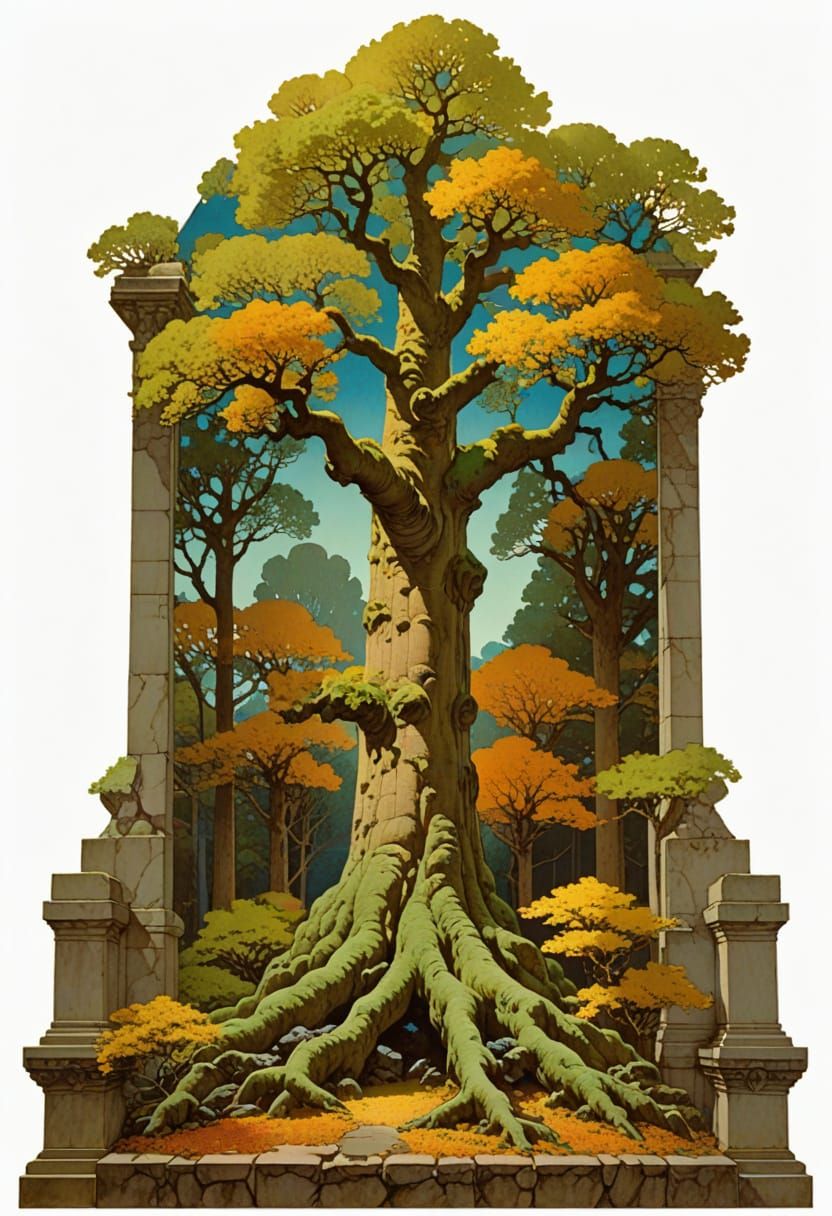 Bioluminescent Tree in Hidden Grove, Parrish Style