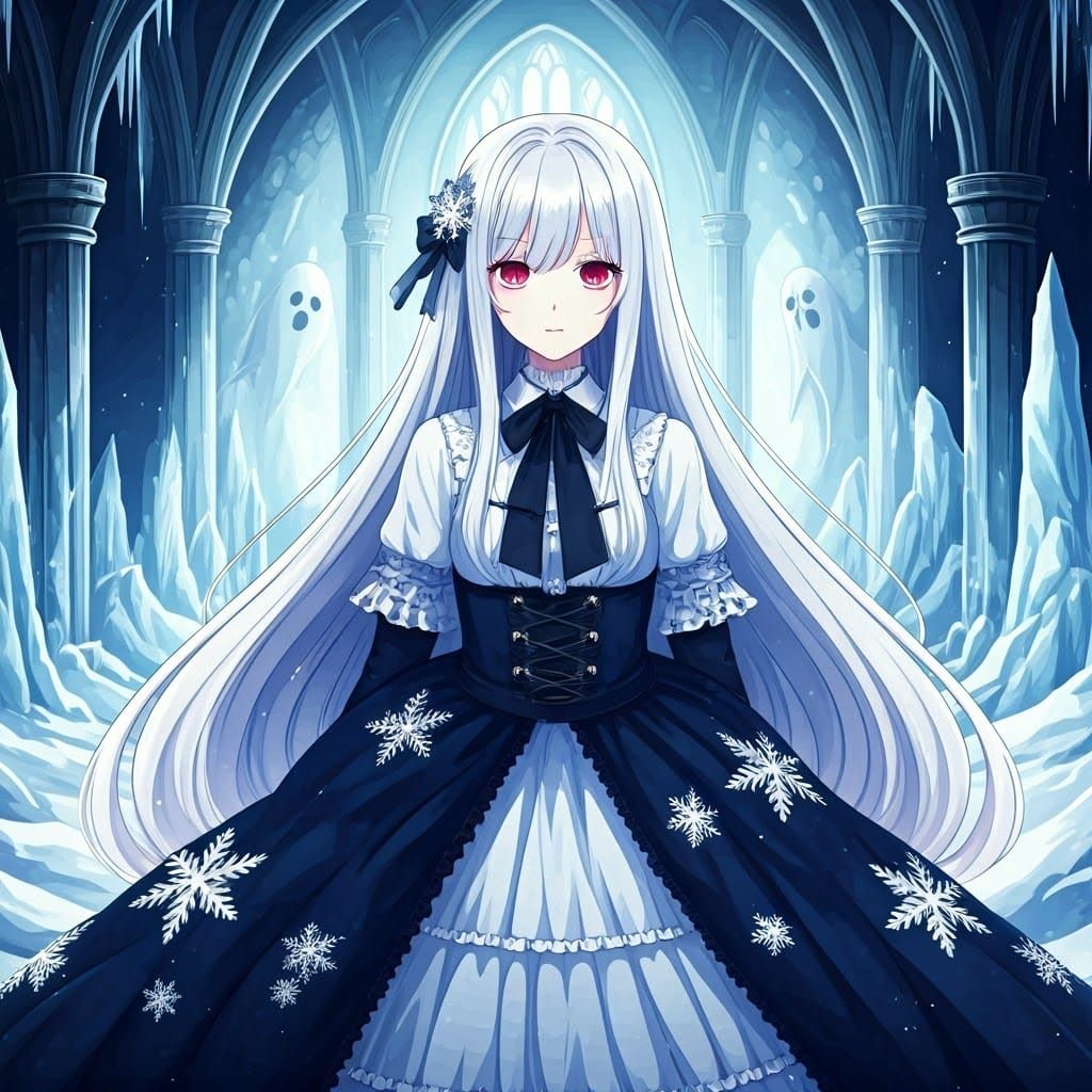 Whimsical Gothic Magical Girl in a Frozen Castle