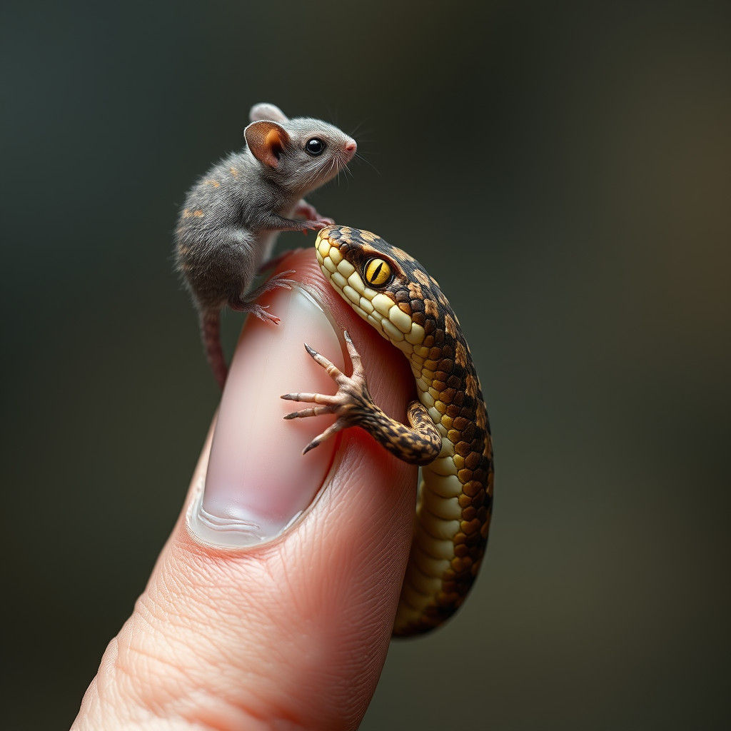 Venomous Snake Ascends Tiny Grey Mouse in Hyper-Realistic Ar...