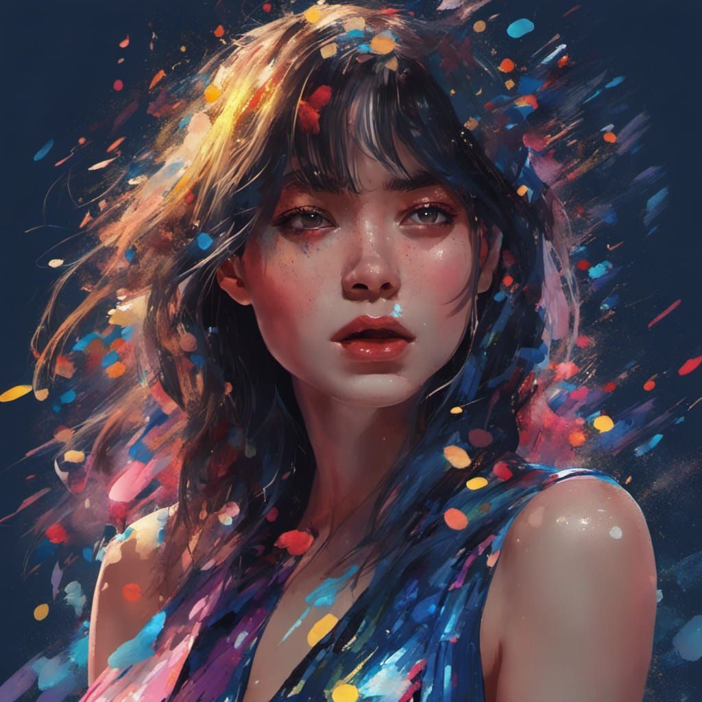 Girl in a Triadic Color Palette, Crying Glitter with Hyperde...