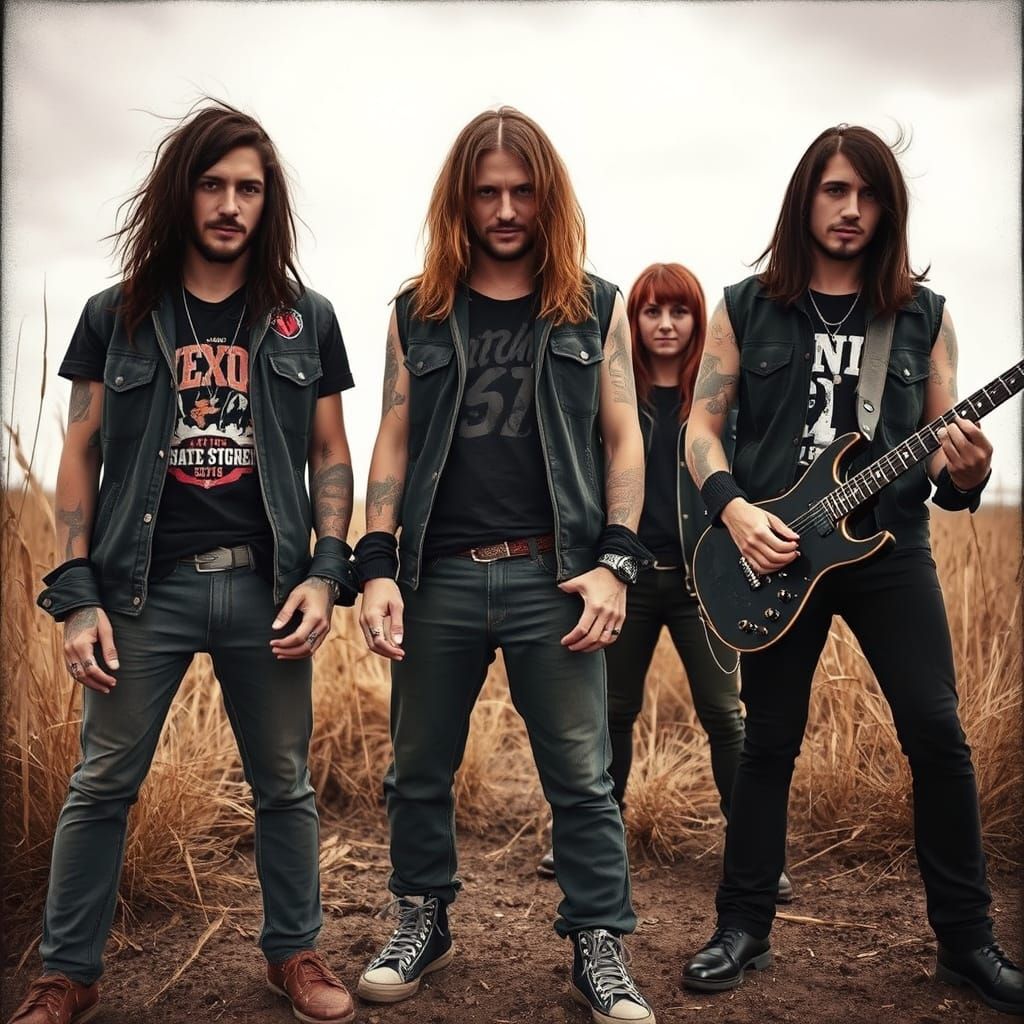 Riffing Grunge Rock Musicians in a Faded Club