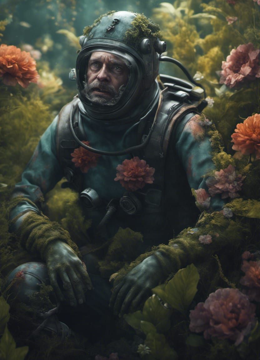 A Haunting Portrait of a Man Trapped in a Vintage Scuba Suit