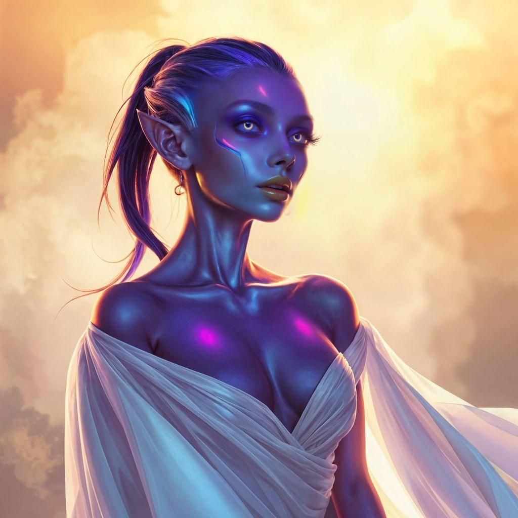 Ethereal Alien Goddess in Soft Focus, Triadic Colors