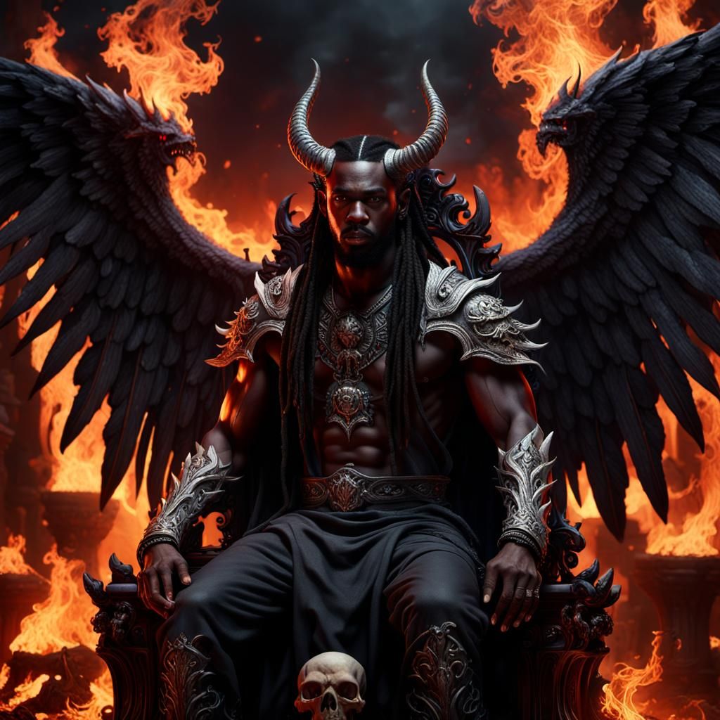 Ethereal Demon Seated Upon a Throne of Flames in Hell