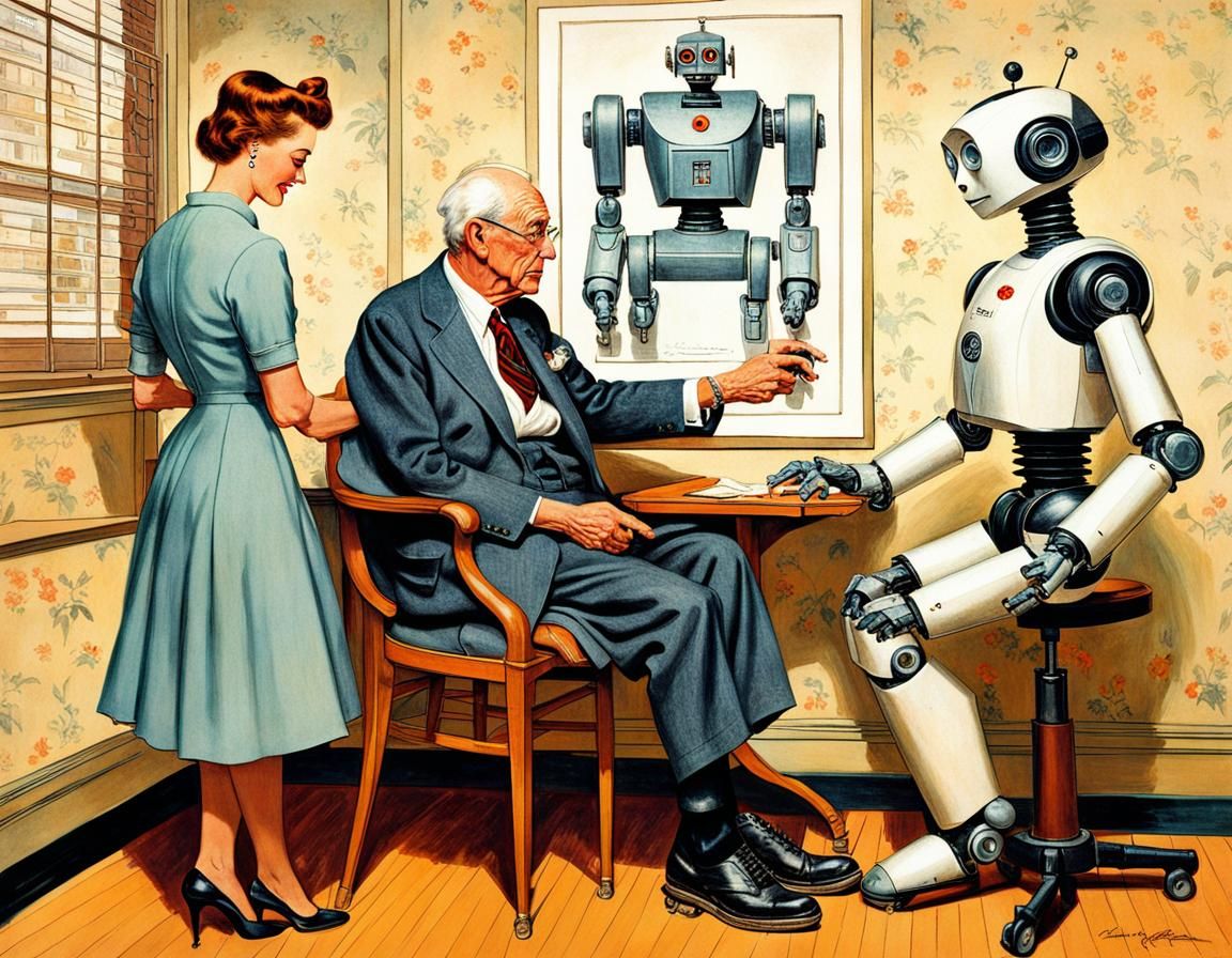 Vintage Robot Pinup Art Shown by Gentle Elder