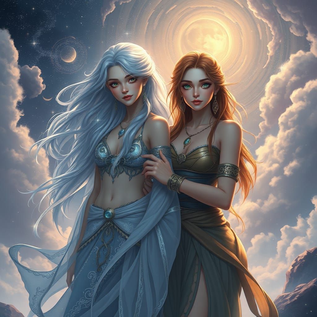 Celestial Siblings Amidst Dreamlike Etherscape