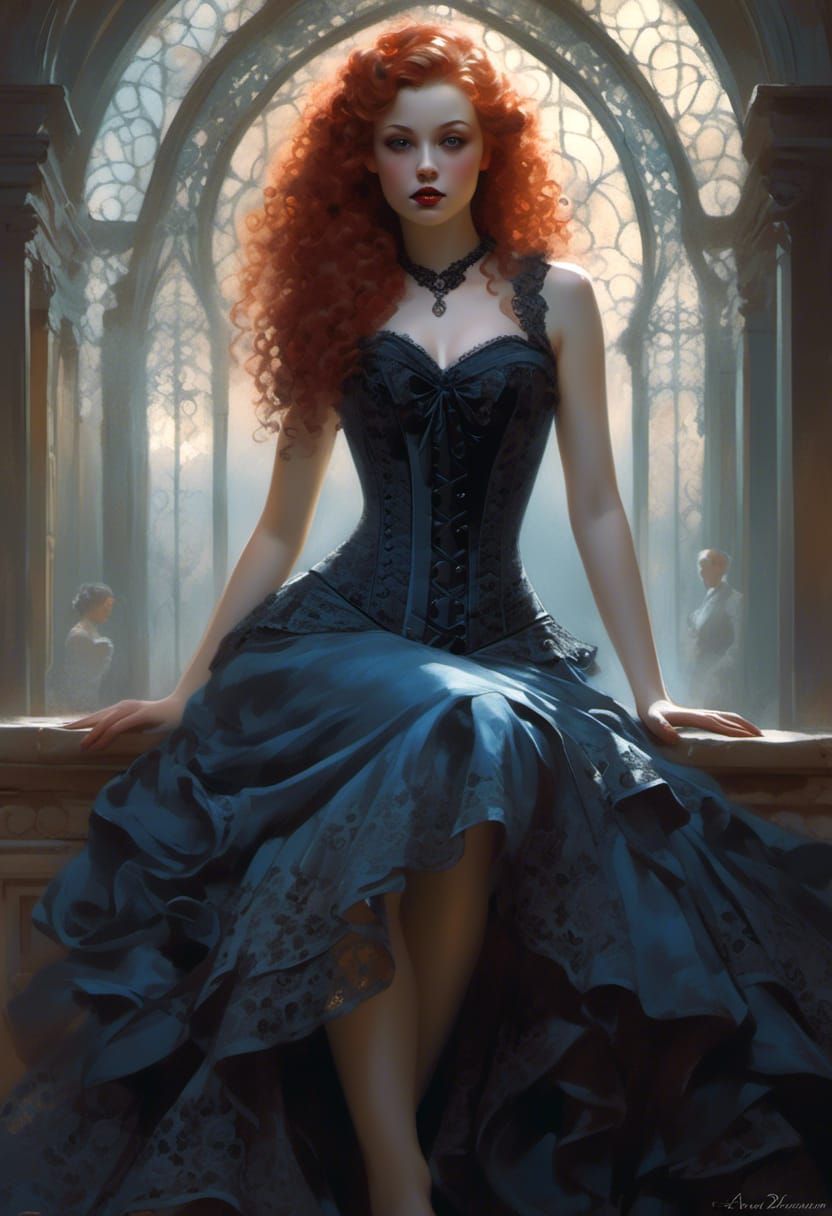 Elegant Lady in Velvet and Lace, Rococo Style Portraits