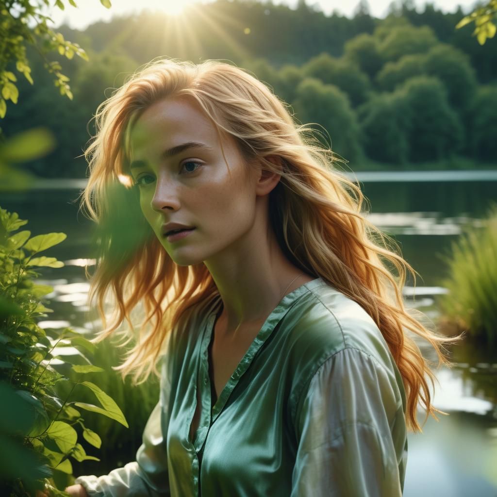 Serene Woman in Lush Green Landscape