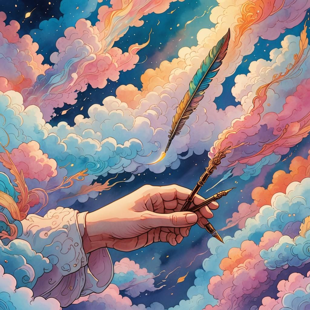 Ethereal Fantasy Hand with Glowing Quill