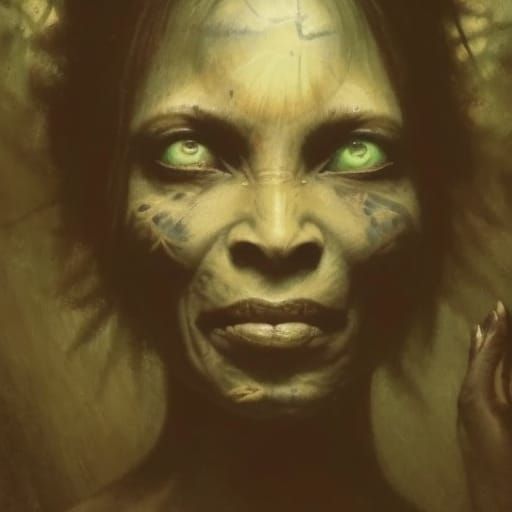 Surreal Dark Fantasy Scene in a Cyberpunk Aesthetic