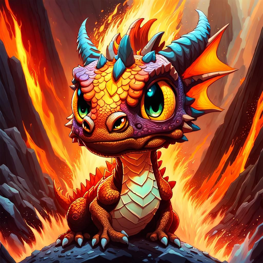 Charming Fire Dragon in a Volcanic Haven