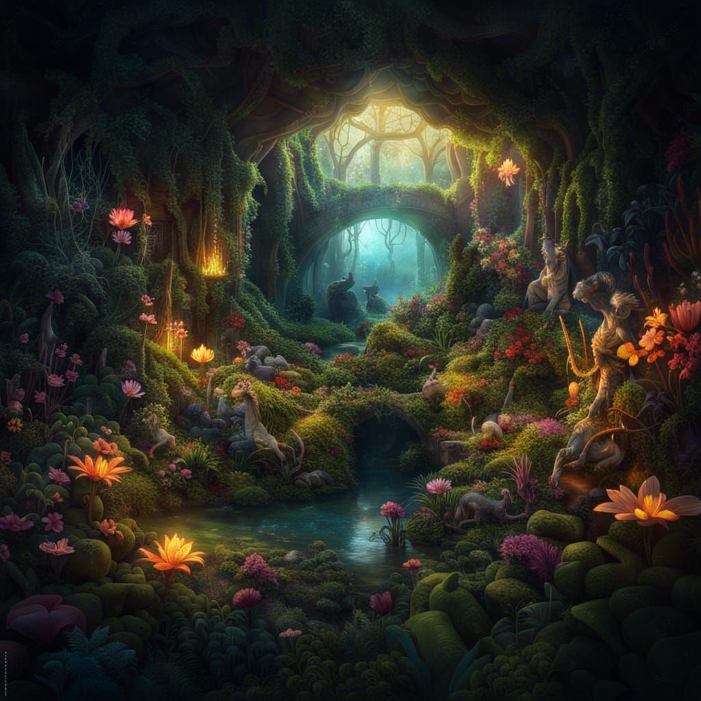 Ethereal Secret Garden of Iridescent Wonders