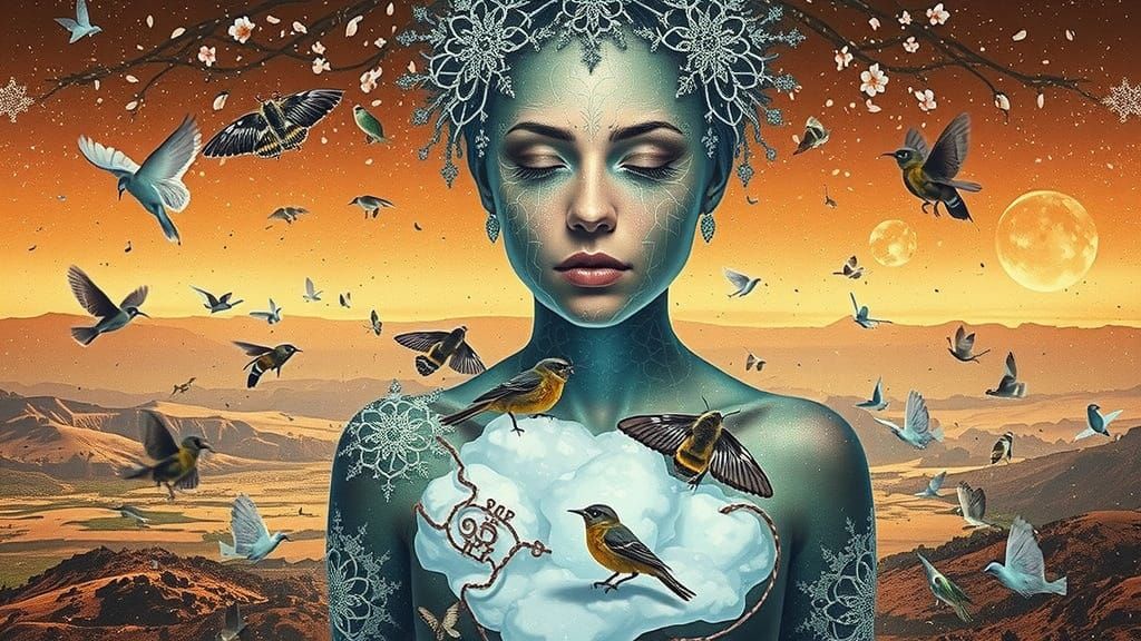 Shaman in Bioluminescent Oasis with Cosmic Energy