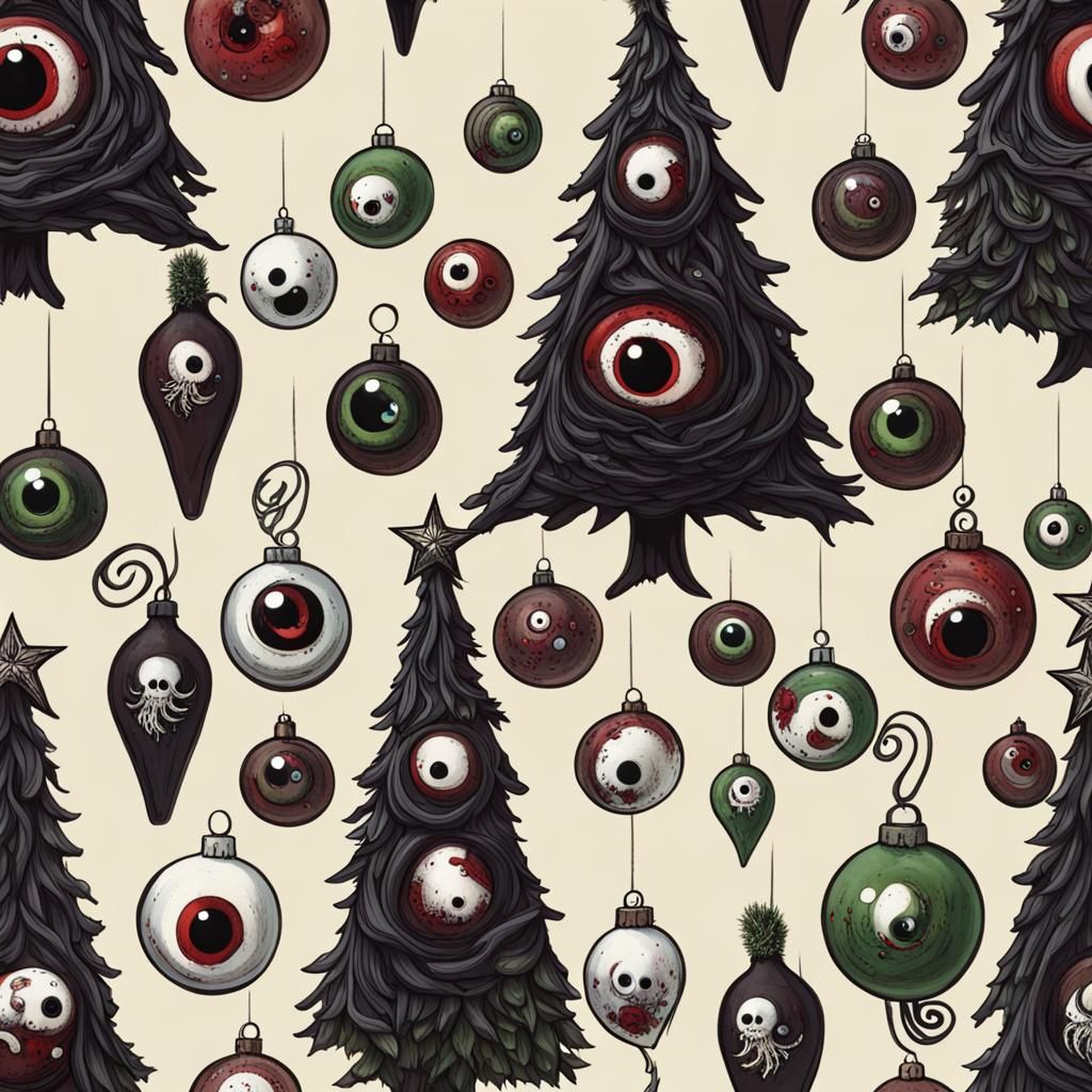 Gothic Christmas Tree with Eye Ball Ornaments