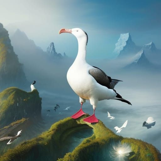 Sailing Bird Takes Flight in a Clear Blue Sky in Intricate D...