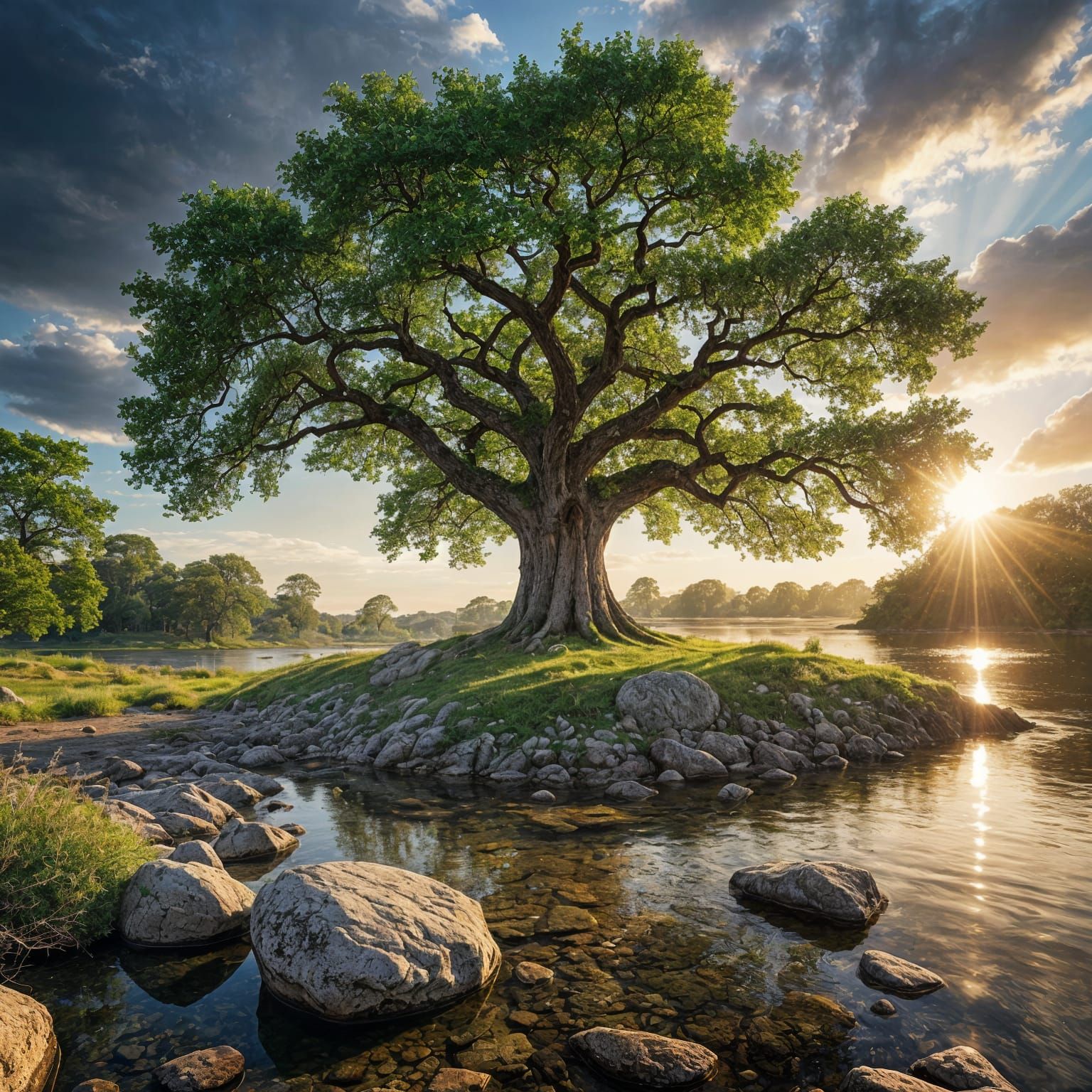 Majestic Oak Radiates Serenity in Golden Light
