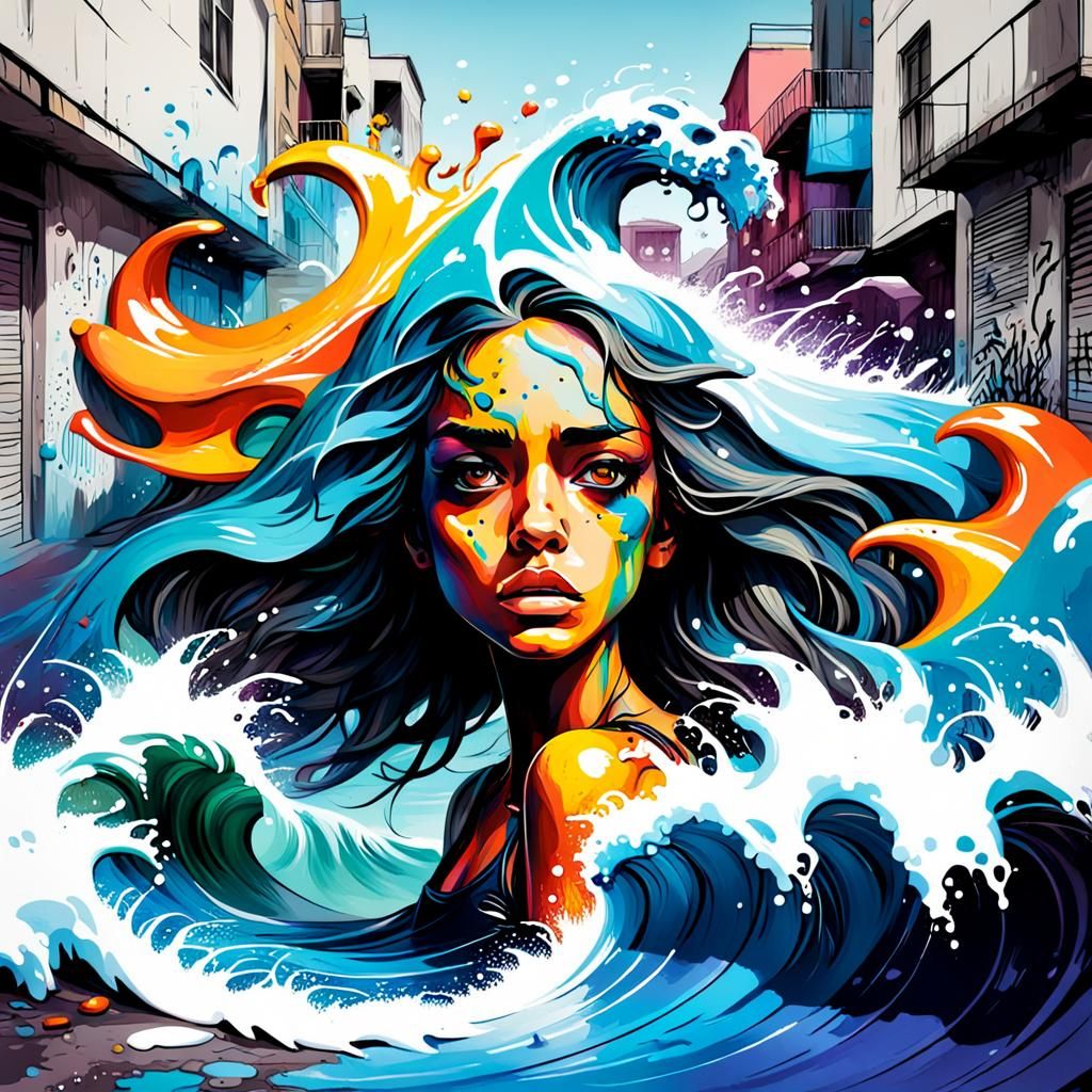 Surreal Street Art Scene on a Colorful Island Shore