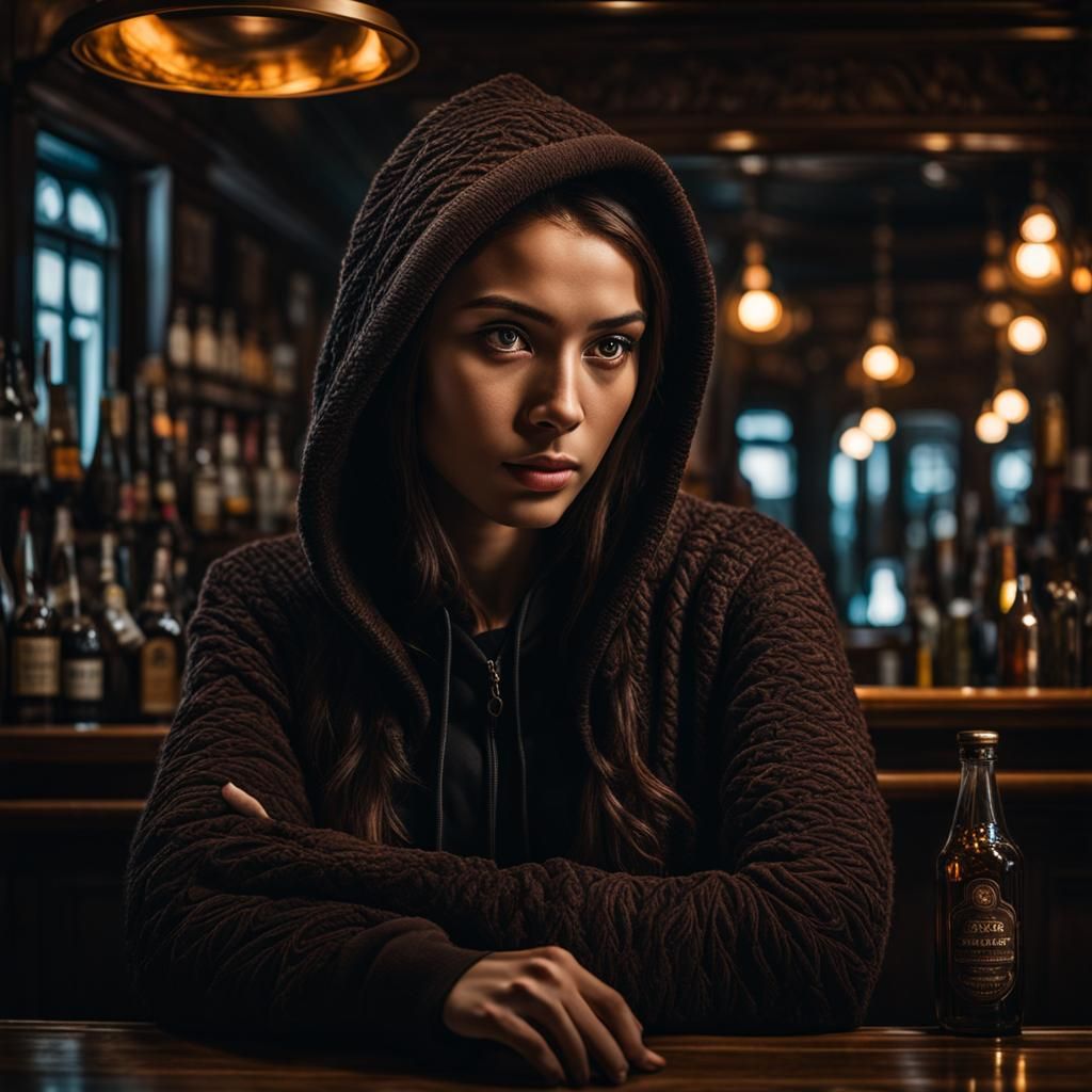 Hyperrealistic Portrait of a Girl with Eagle Eyes in a Moody...