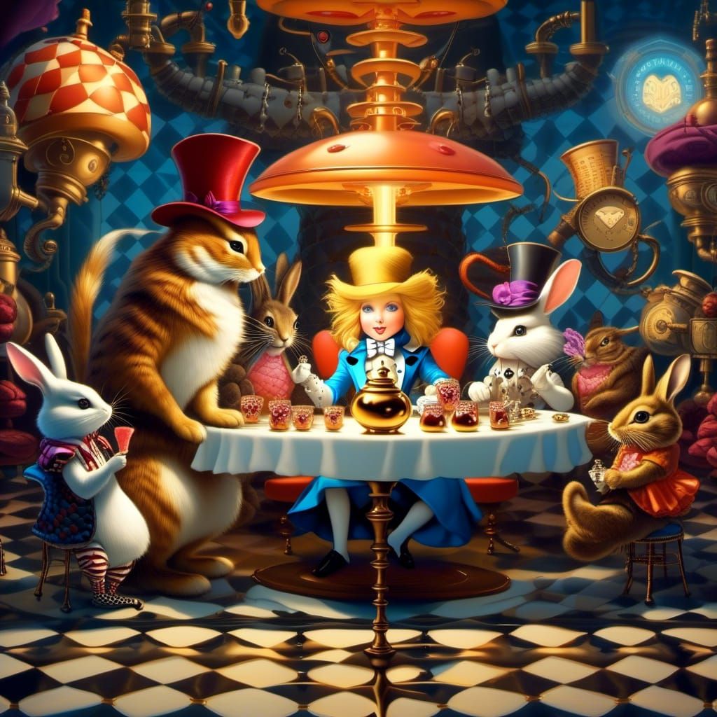 Whimsical Wonderland Scene with Steampunk Hookah