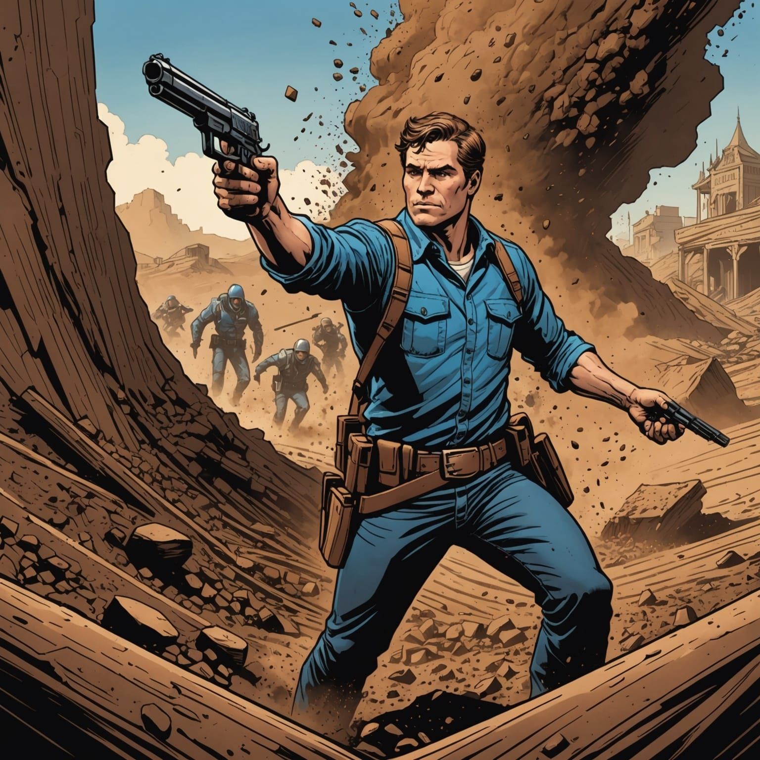 Dramatic Comic Book Art of Hand Emerging from Dirt