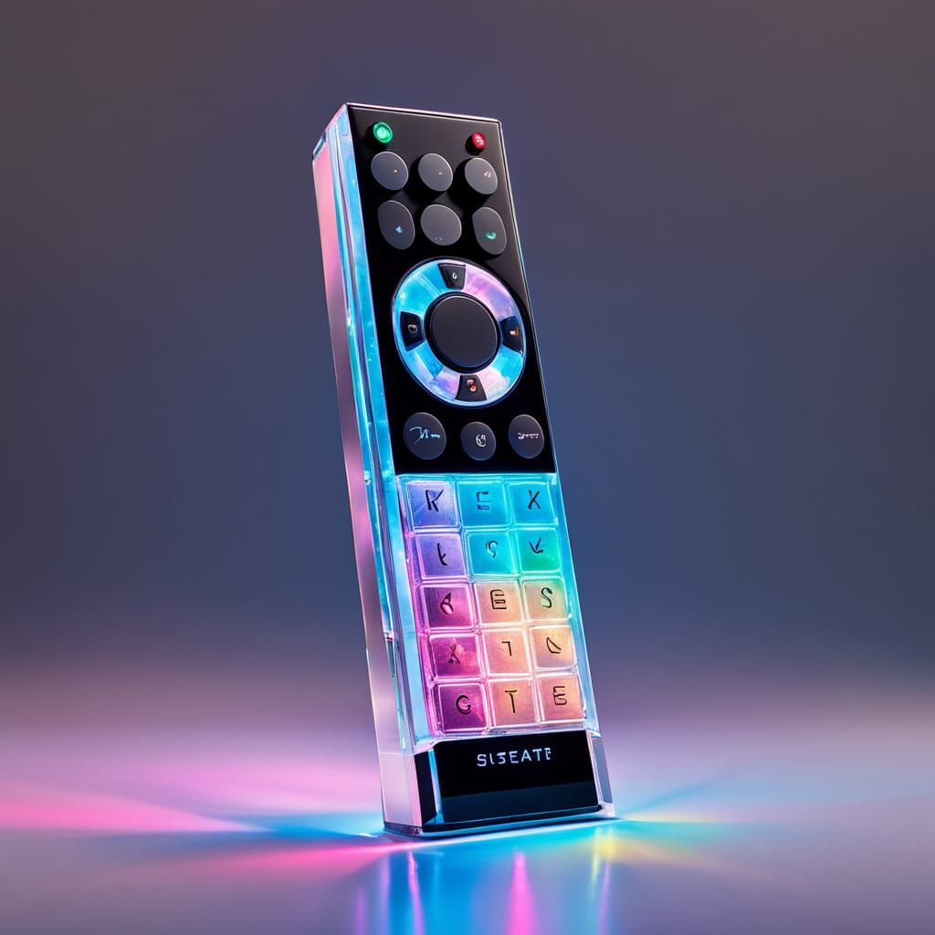 Futuristic Crystal TV Remote with Holographic Buttons