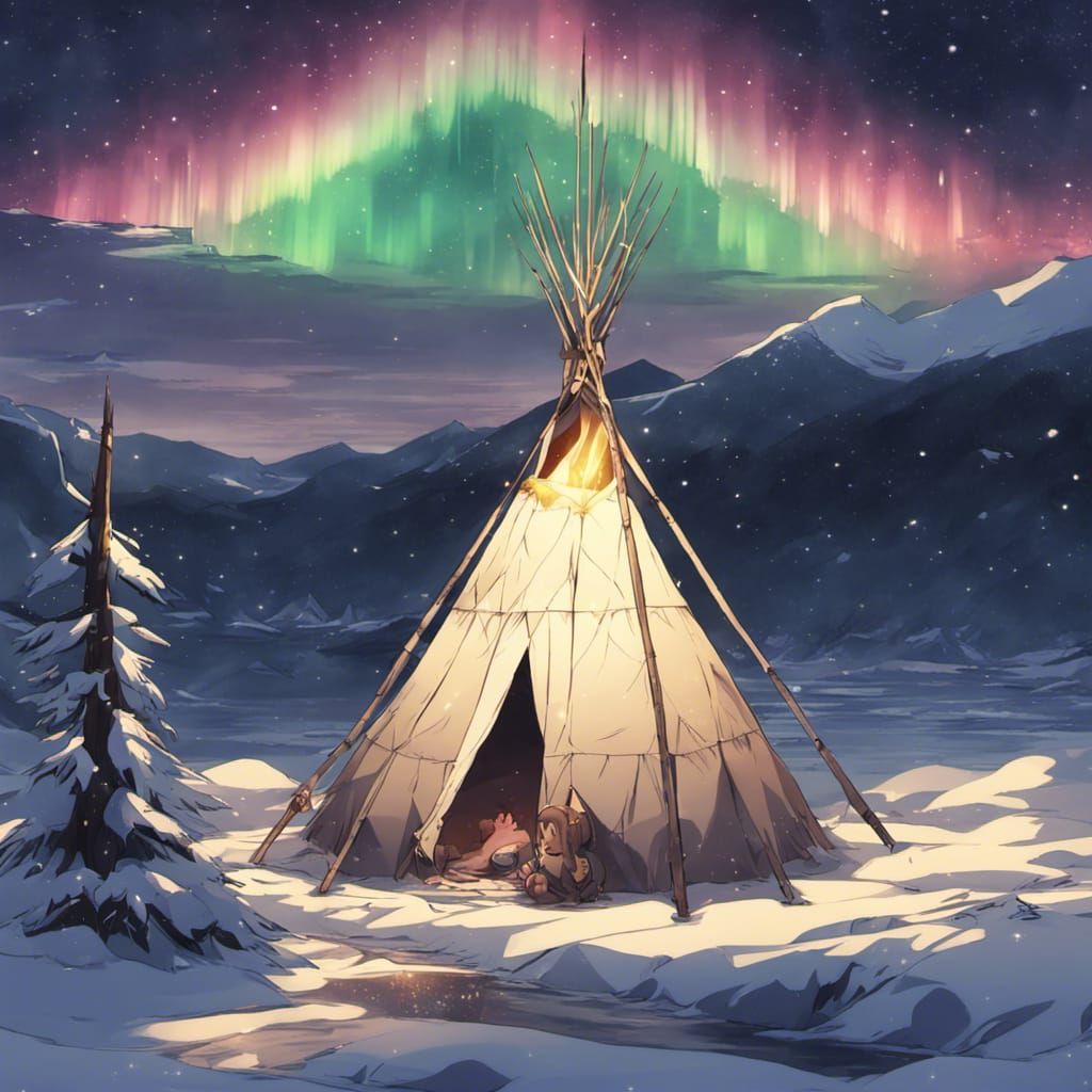 Surreal Cosmic Celebration under Winter's Aurora